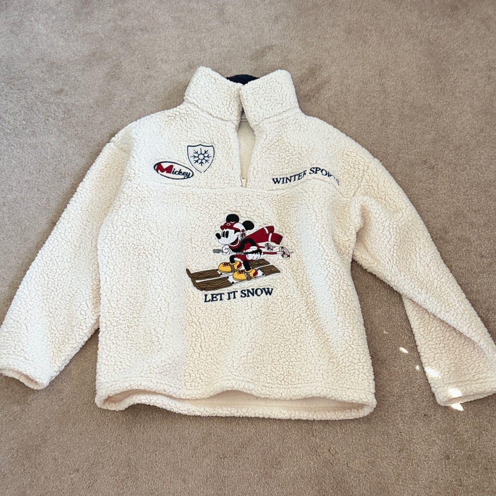 Disney Cream Sherpa Half-Zip Pullover with Mickey Ski Graphic